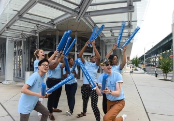 Columbia Law student leaders cheering new first-year law students