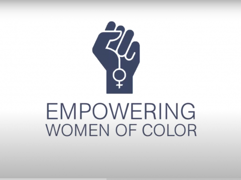 Logo showing a fist holding a circle and a cross and the text "Empowering Women of Color"