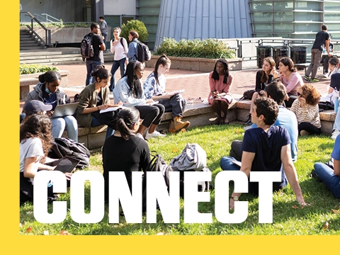 The word CONNECT superimposed over an image of students sitting on the grass.