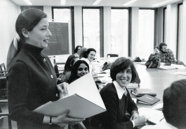 Image of Ruth Bader Ginsburg ’59 teaching in a Columbia Law classroom