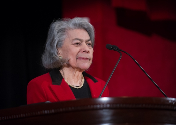 U.S. Senior District Judge Miriam Goldman Cedarbaum ’53 at the podium at the Winter Luncheon