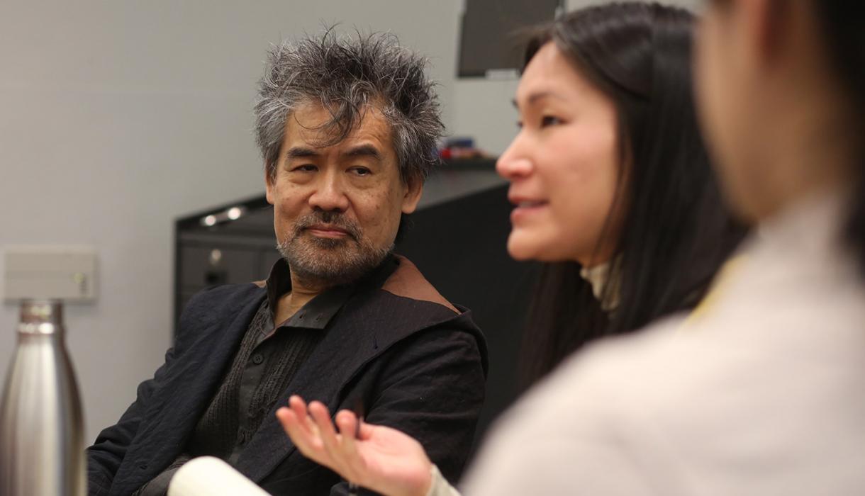 Playwright David Henry Hwang and novelist Anelise Chen speaking to the Asian American History and the Law reading group