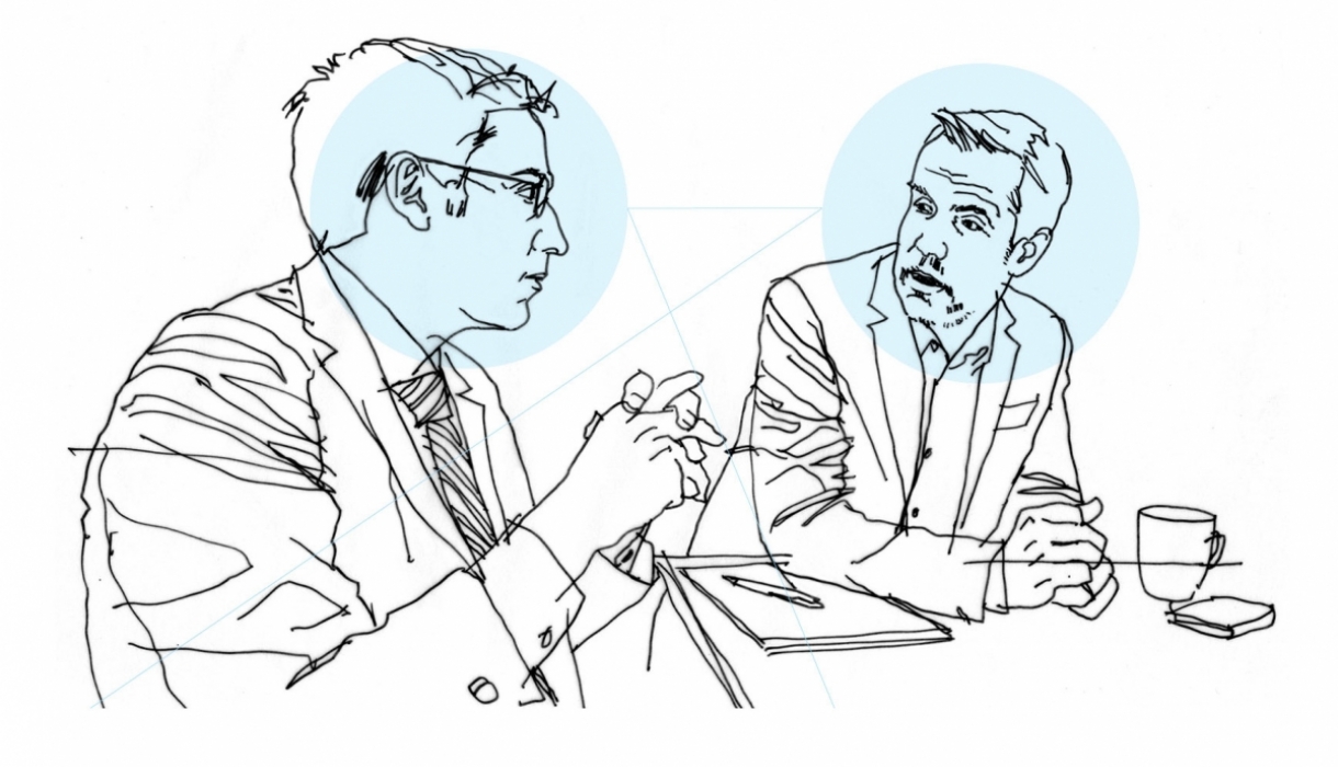 Illustration of professors Mitts and Talley for AI publication