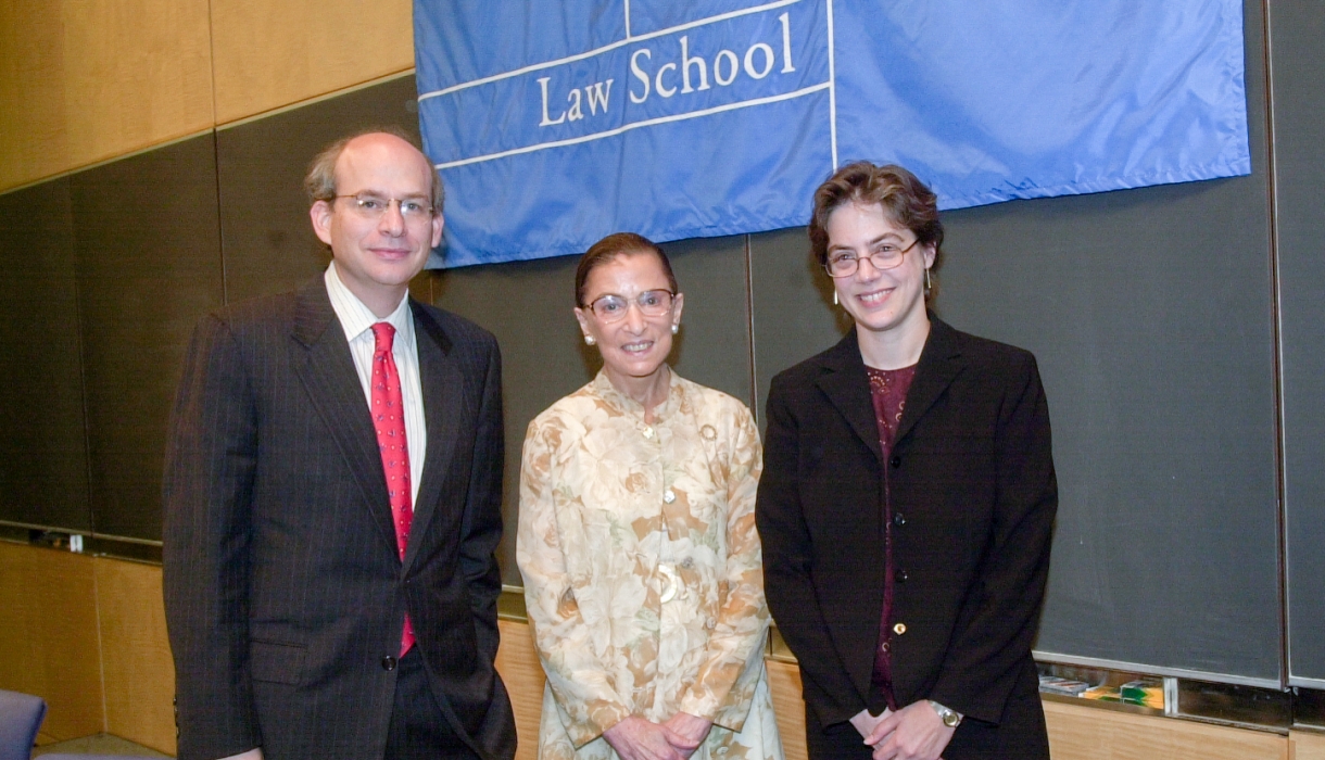 Dean David Leebron and Professor Gillian Metzger with Justice Ruth Bader Ginsburg
