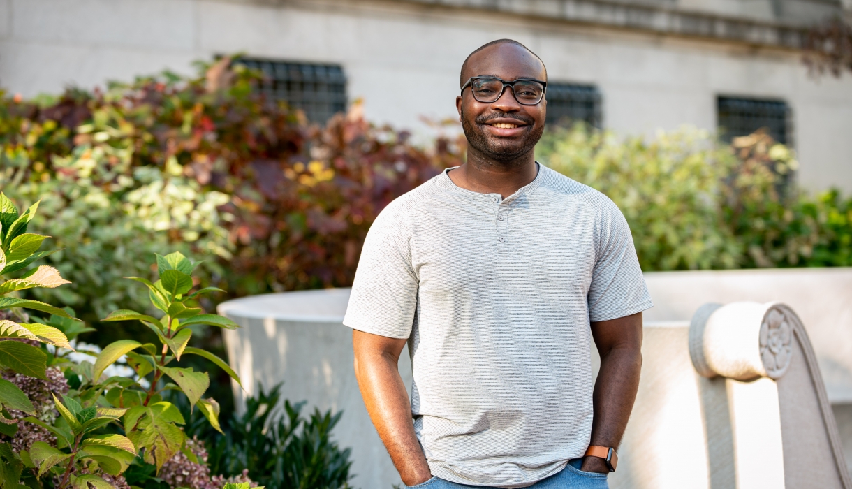 Kodjo Kumi standing on campus