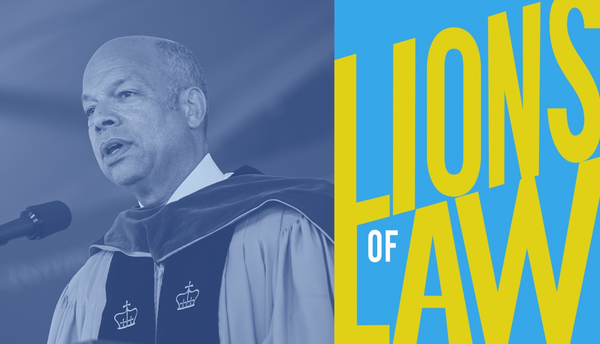 Man in Academic Robes with "Lions of Law" logo