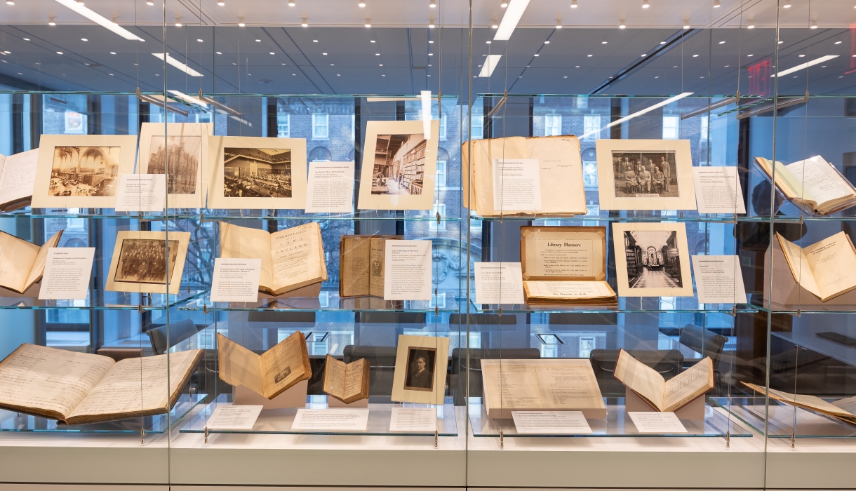 Glass exhibition case at Li Lu Law Library