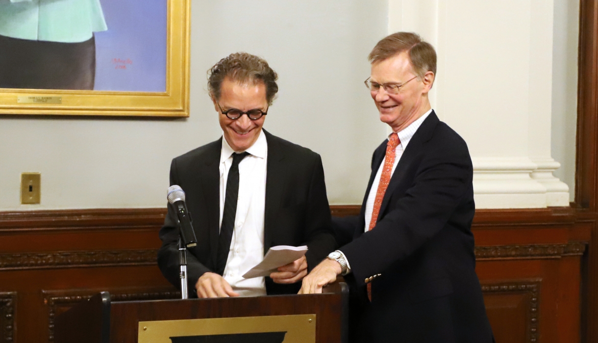 Bernard E. Harcourt receives his award at the July 25 ceremony in New York City.