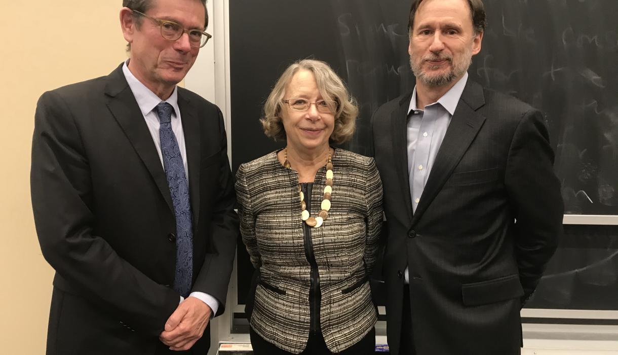 Ivan Simonovic with Lori Damrosch, Hamilton Fish Professor of International Law and Diplomacy, and Michael Doyle, University Professor, co-directors of the Center on Global Governance.