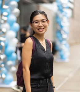 Nancy Lu smiling at Orientation