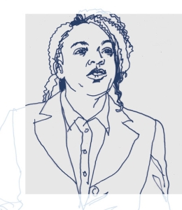 Illustration of Professor Amber Baylor in button shirt and jacket
