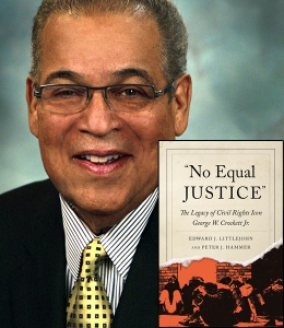 Edward Littlejohn with a copy of his book No Equal Justice: The Legacy of Civil Rights Icon George W. Crockett Jr.