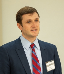 Alexander Herkert speaking at HFS Moot Court semi-finals