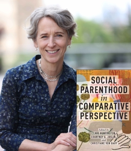 Woman in blue shirt with book cover