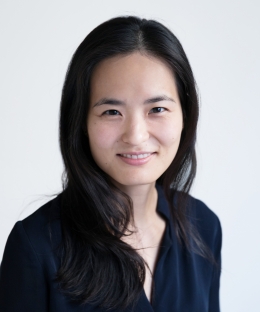Portrait of Sarah Seo in black against a white background.