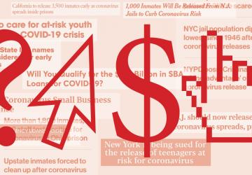 Graphic showing question mark, arrow, dollar sign, pointing finger over headlines about helping people affected by COVID-19