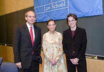 Dean David Leebron and Professor Gillian Metzger with Justice Ruth Bader Ginsburg