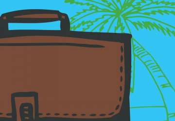 Illustrated brief case in front of a palm tree