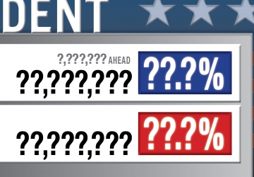 Election night vote-count graphic with question marks instead of numbers