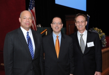 2012 Medal for Excellence winners Jeh Charles Johnson ’82 and Richard Paul Richman ’72 J.D., ’73 M.B.A with Dean David Schizer