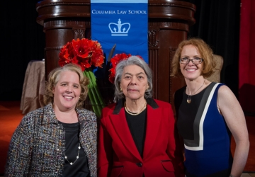 2015 Medal for Excellence recipients Roberta A. Kaplan '91 and U.S. Senior District Judge Miriam Goldman Cedarbaum ’53 with Dean Gillian Lester, right