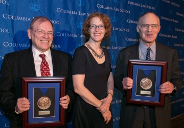 Judge Gerard E. Lynch ’75, Dean Gillian Lester, and Stephen Friedman ’62 at the Winter Luncheon