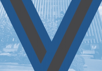 The blue ribbon of the Medal for Excellence superimposed on an image of the Law School