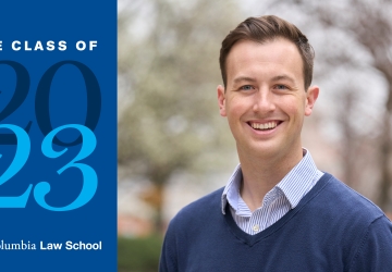 Simeon Toronto smiling next to text that says Columbia Law School, The Class of 2023