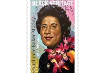 A U.S. Postal Service Forever stamp featuring Constance Baker Motley