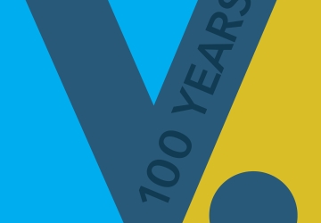 100th anniversary of Stone Moot Court logo featuring the letter V. for the word versus with 100 years written on it