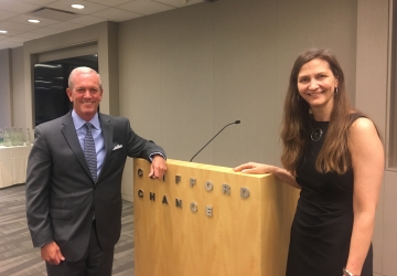 Nick Williams ’88, partner and chair of the hiring committee at Clifford Chance, and Columbia Law School Professor Elizabeth Emens.