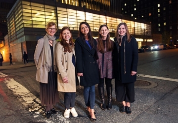 Professor Brett Dignam (left), along with a team of clinic participants who recently helped an incarcerated woman win parole. From left to right: Lillian Morgenstern ’17, Amanda Johnson ’17, Monique Hurley ’17 LL.M., and Hannah Canham ’16 LL.M.