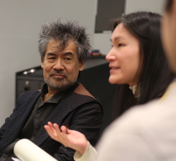 Playwright David Henry Hwang and novelist Anelise Chen speaking to the Asian American History and the Law reading group