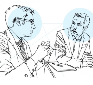Illustration of professors Mitts and Talley for AI publication