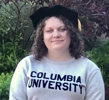 Elizabeth Hayden ’20 wears a Columbia University sweatshirt with her graduation cap.