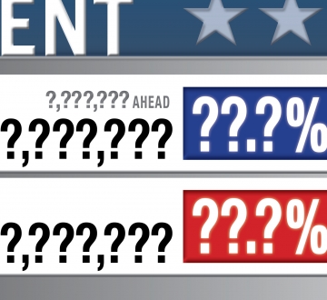 Election night vote-count graphic with question marks instead of numbers