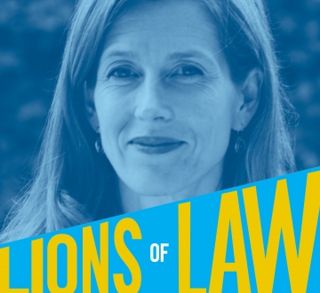 Headshot of Karenna Gore ’00 that also reads Lions of Law 