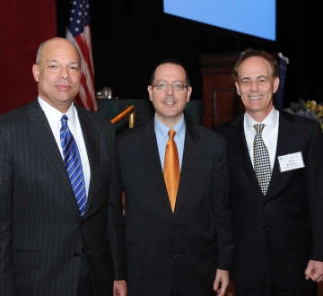 2012 Medal for Excellence winners Jeh Charles Johnson ’82 and Richard Paul Richman ’72 J.D., ’73 M.B.A with Dean David Schizer