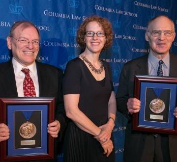 Judge Gerard E. Lynch ’75, Dean Gillian Lester, and Stephen Friedman ’62 at the Winter Luncheon