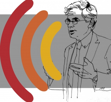 Illustration of Professor Michael Gerrard with sound waves