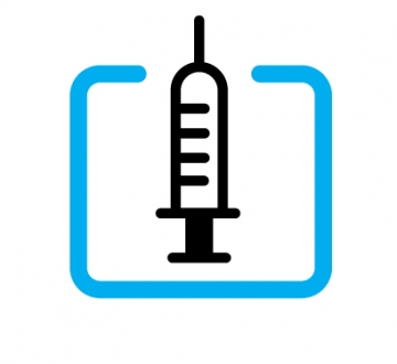 Illustration of a syringe in a blue box