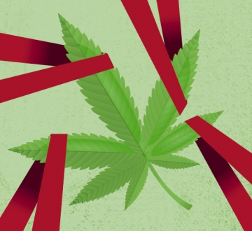 A marijuana leaf wrapped in red tape