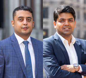 Columbia Law LL.M. students Kinshuk Jha, left, and Shreyansh Singh
