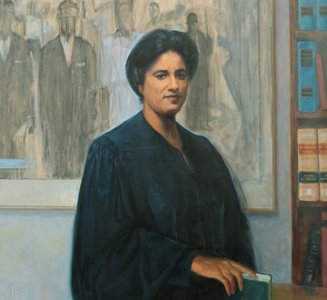 Painting of woman in black judicial robe