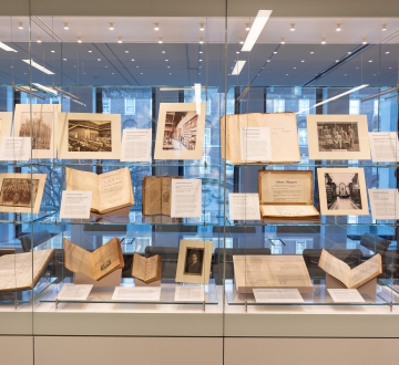 Glass exhibition case at Li Lu Law Library