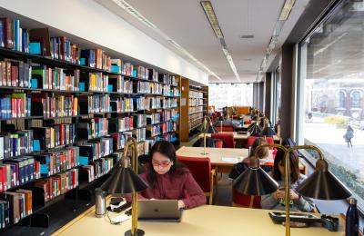 Students studying in library