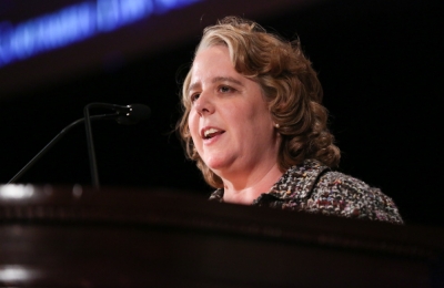 Civil rights attorney Roberta A. Kaplan ’91 speaks at the podium at the Winter Luncheon.