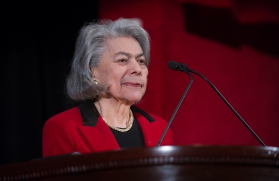 U.S. Senior District Judge Miriam Goldman Cedarbaum ’53 at the podium at the Winter Luncheon