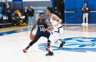 Two Columbia and NYU law students play basketball together.