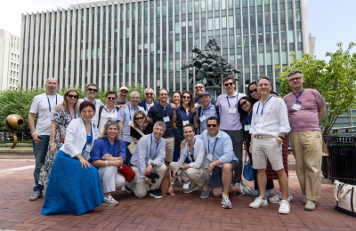 Group of people at Columbia Law Reunion outside Jerome Greene Hall